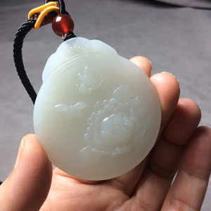 新疆和田玉花开玉富贵吊坠白玉糖玉青花籽料且末蓝天然正品有证书