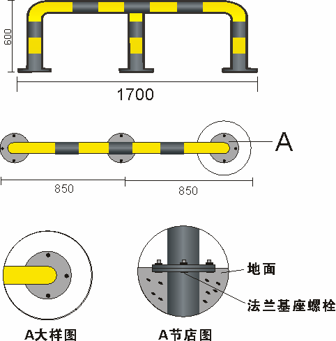 加油站防撞柱加油机防护栏加油岛m型防撞栏柱u型挡车杆钢管防护栏
