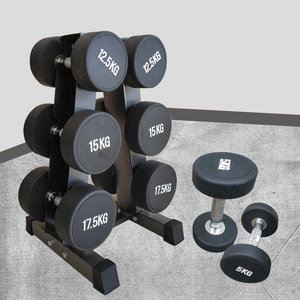 90kg男士健身实心铸铁专业包胶固定白字圆头无味飞鸟大重量哑铃架