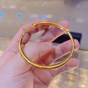 足金9999 纯黄金圆棍素面光面手镯 推拉调节手镯 经典款黄金手镯