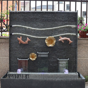 大型流水墙流水屏风庭院鱼池喷泉背景装饰定制石材客厅隔断影壁墙