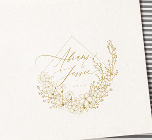森系几何线条高档婚礼logo设计定制欧式签名花卉专属结婚请贴水印