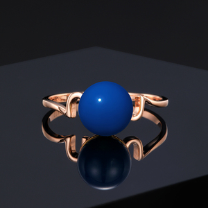 多米尼加蓝珀戒指天然琥珀蜜蜡珠宝女款戒子时尚正品18k玫瑰金7mm