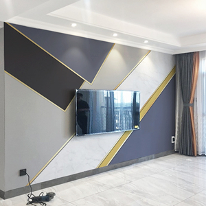 电视背景墙壁纸壁布客厅2022新款沙发轻奢风几何拼色影视墙布壁画