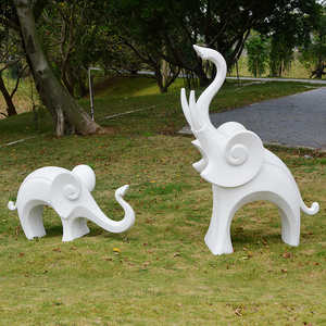 招财几何抽象园林户外装饰动物玻璃钢雕塑花园庭院大象组合摆件