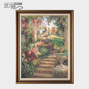 世界名油画步步高升欧式印象厚花园复古典风景手绘玄关装饰挂640