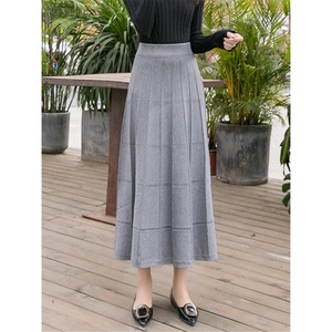 针织半身裙女加长款秋冬超长裙子到脚踝毛线a字大摆伞裙百褶中长