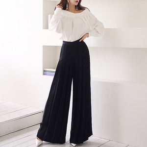 套装女2019新款职业装ol一字领气质上衣高腰阔腿甩甩裤时尚两件套