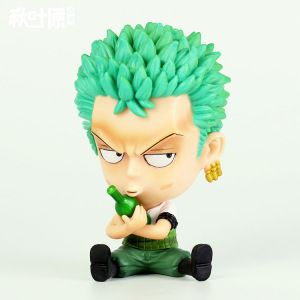 海贼王童年q版手办系列gk绿发大头海贼猎人喝酒抱瓶索隆可爱萌