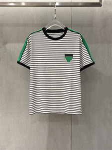 潮牌bottega veneta葆蝶家春夏款三角标黑白条纹短袖男女宽松t恤