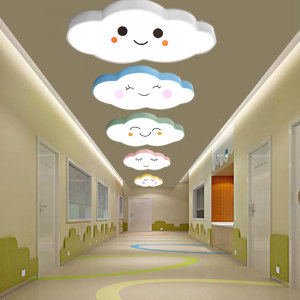 幼儿园云朵吸顶灯创意早教机构过道吊灯绘本馆大厅卡通笑脸白云灯
