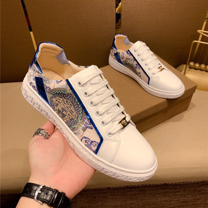 欧洲站男鞋真皮美杜莎小白鞋男时尚韩版板鞋大牌低帮高端印花潮流