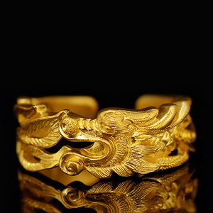 古法传承工艺镀黄金色越南沙金活口男士戒指祥龙时尚复古个性指环