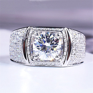 璀璨闪耀霸气奢华满钻仿莫桑石男戒指男款镀18k白金3克拉迷人钻戒