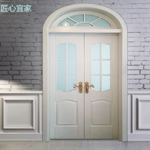 定制套装木门地中海欧式门美式拱形异形半圆弧形玻璃对开实木门窗