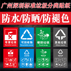 垃圾分类贴纸标识北京上海干湿垃圾桶有害厨余可回收其他垃圾标签