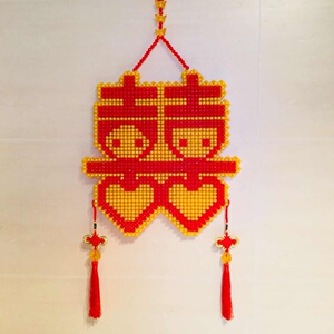 diy手工串珠小人双喜字材料包.成品编织家居饰品散珠结婚礼物挂件