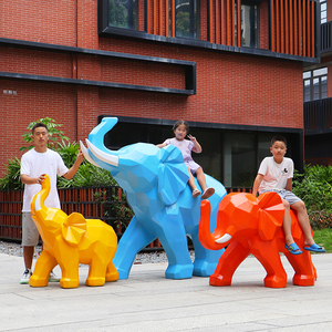 户外玻璃钢抽象几何大象雕塑公园景区商场幼儿园卡通动物装饰摆件