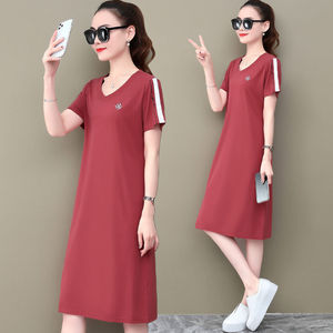 大码女装京东购物商城官网连衣裙女夏装2022新款宽松v领t恤裙裙子