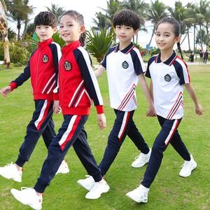 儿童校服套装幼儿园春秋装三四件套中小学生运动班服纯棉夏装白色