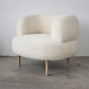 北欧风格羊羔绒单人沙发橡木奶油大白胖子个性休闲懒人圆形沙发椅