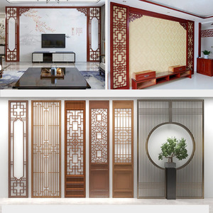东阳木雕仿古门窗现代中式实木花格镂空雕花电视背景墙边框隔断