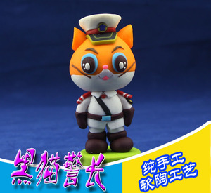 经典卡通 黑猫警长升级款 手工软陶 diy摆件 黄猫 公仔饰品玩具