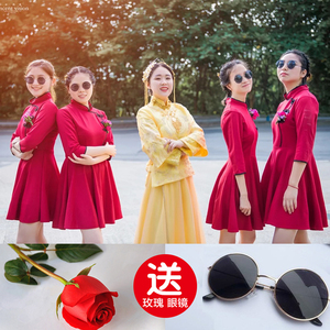 中式伴娘小礼服裙短款2023新款姐妹团学生民国复古旗袍女个性搞怪