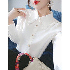 白色加绒衬衫女春秋设计感小众2024新款长袖宽松衬衣时尚洋气上衣