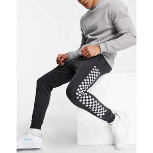 hollister/霍利斯特 script 棋盘格纹侧边印花翻边慢跑裤黑色