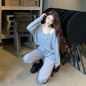 同款时尚显瘦性感小心机短款黑色卫衣无袖露腰背心套装女19人付款88