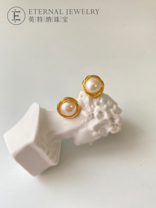 英特纳珠宝巴洛克经典款天然珍珠耳环手工绕线法式复古大圆形耳钉