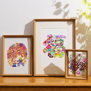 中式剪纸作品装裱展示专用相框窗花框皮影戏福字摆台干花结婚喜字