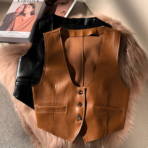 复古内搭皮马甲女外套夏季女款叠穿百搭洋气坎肩马夹背心欧货上衣