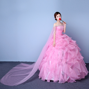 粉色韩式婚纱礼服新娘结婚主持礼服晚宴敬酒服韩式婚纱礼服定制