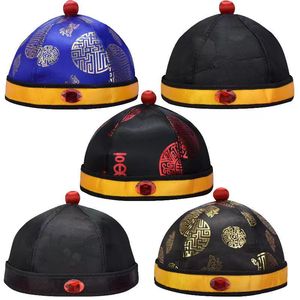 高档寿帽男士软瓜皮帽唐装老人冲喜烫金地主帽子寿衣配件葬殡用品