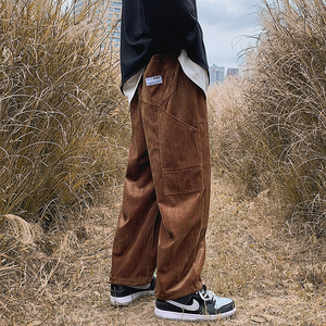 日系复古棕色灯芯绒男裤秋冬cityboy工装裤宽松直筒美式潮牌裤子