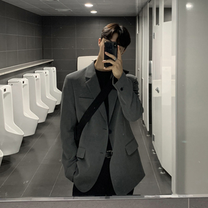 英伦雅痞风男装高级感西装外套男ins潮oversize轻熟风垫肩小西服