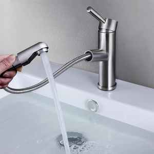 潜水艇面盆拉伸缩抽拉式水龙头304不锈钢冷热水卫生间洗手盆龙头