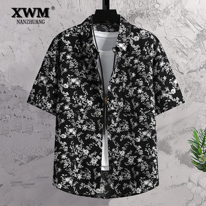 XWM品牌2024夏季新款冰丝碎花短袖衬衫男高级感痞帅潮流上衣潮牌