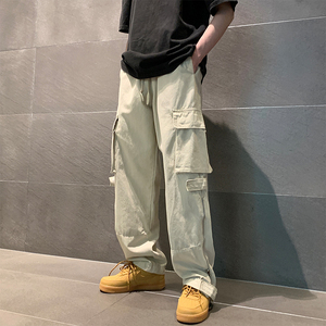 日系工装裤子男美式潮流设计感直筒拉链长裤大口袋宽松复古阔腿裤