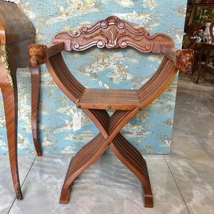 西洋欧洲古董实木可折叠虎头扶手云纹背但丁椅，复古单人椅子