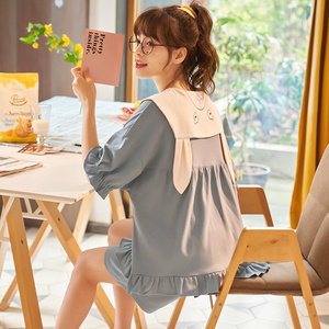 睡衣女夏季纯棉短袖韩版学生两件套装可爱清新宽松甜美家居服套装
