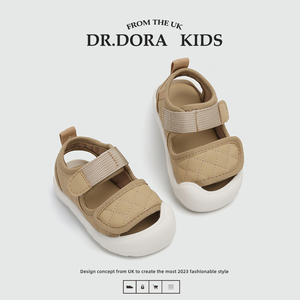 DR.DORA朵拉博士春夏2阶段新款包头防踢格纹凉鞋软底婴儿宝宝学步
