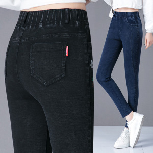 百圆裤业秋季高腰小脚牛仔打底裤女大码中老年女裤春秋款中年妈妈