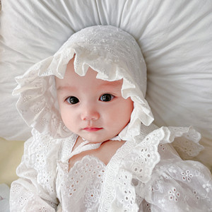 夏季女宝宝公主帽纯棉薄款婴幼儿胎帽韩版花边可爱宫廷帽百天周岁