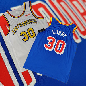 勇士队库里30号au球员版球衣 汤普森普尔旧金山复古刺绣版篮球服