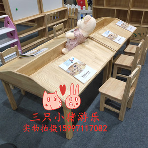 儿童图书馆专用款斜面课桌阅读桌实木白色书桌阅览室读书桌椅木制