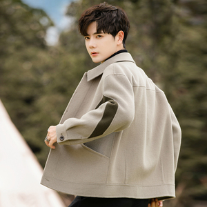 双面羊毛呢子外套男士短款羊绒大衣秋冬季韩版加厚翻领夹克高级感