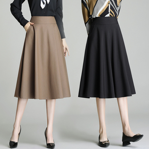 黑色a字裙半身裙秋冬女高腰中长款卡其色显瘦大摆气质长裙伞裙春